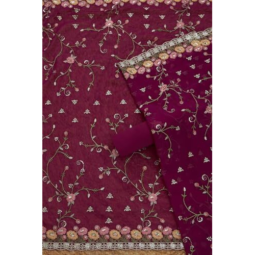 Soch Womens Wine Crepe Embroidered Unstitch Dress Material With Zari