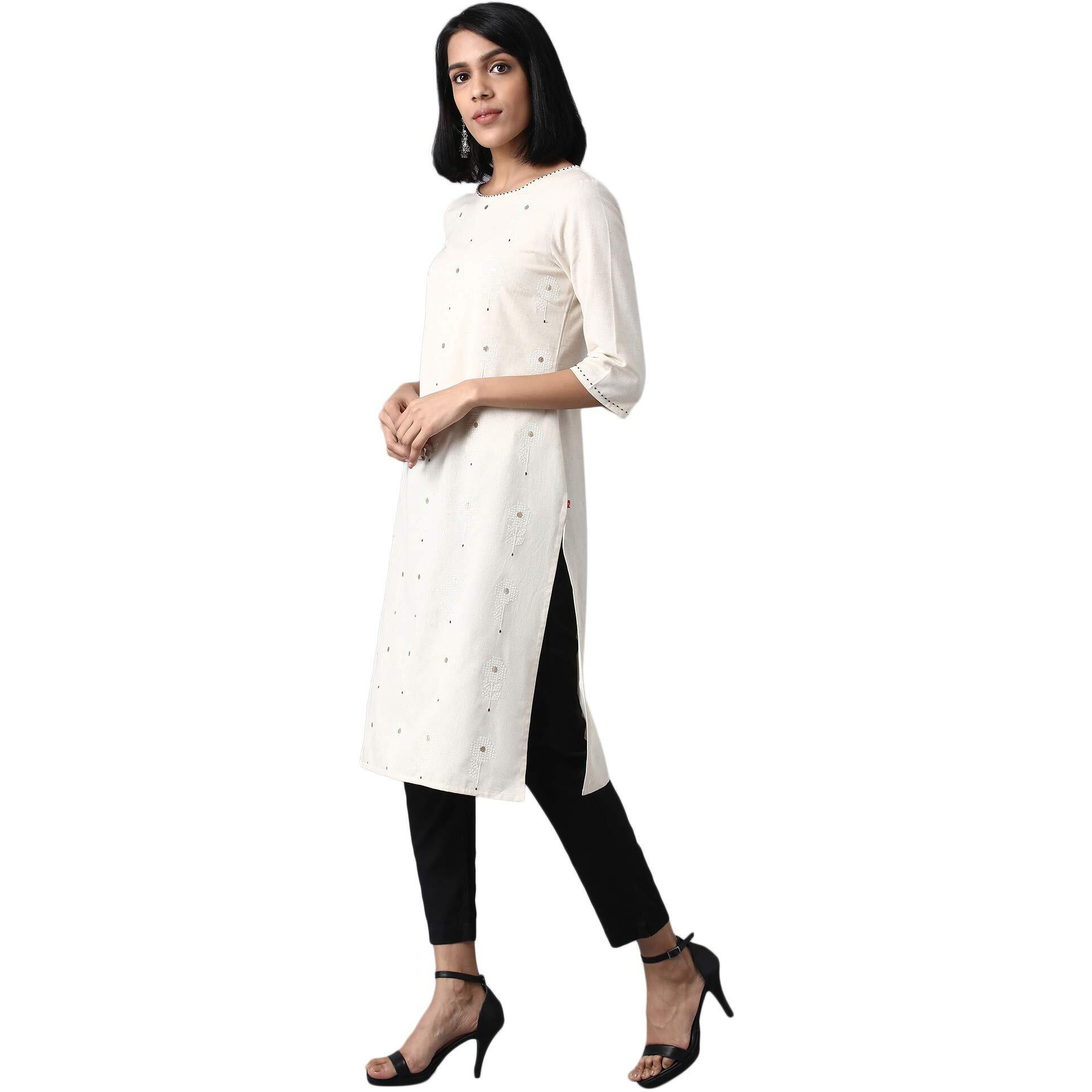 W For Woman Women's Cotton Kurta (20Few13152-213512_Ecru_16 (Xx-Large))