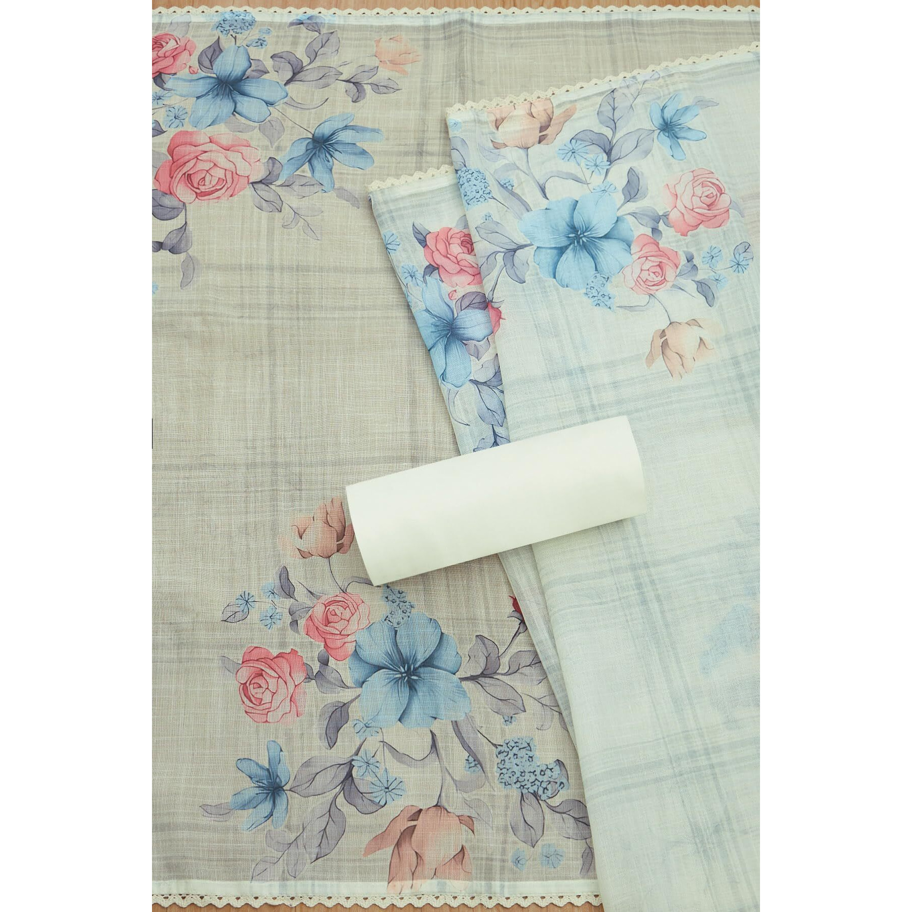 Soch Womens Cream Linen Floral Print Unstitch Dress Material With Thread Work