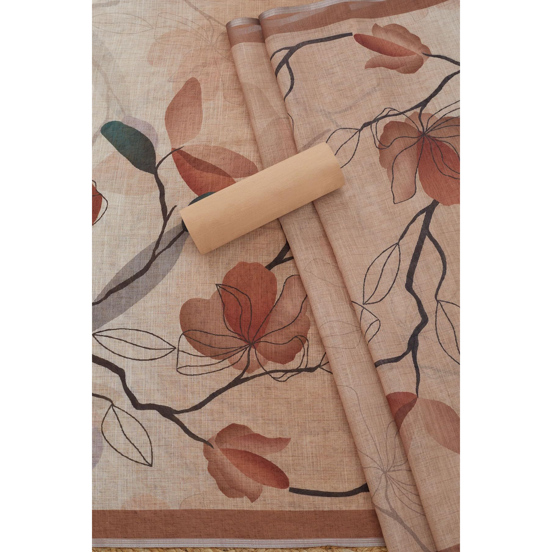 Soch Womens Beige Linen Embroidered Unstitch Dress Material With Thread Work