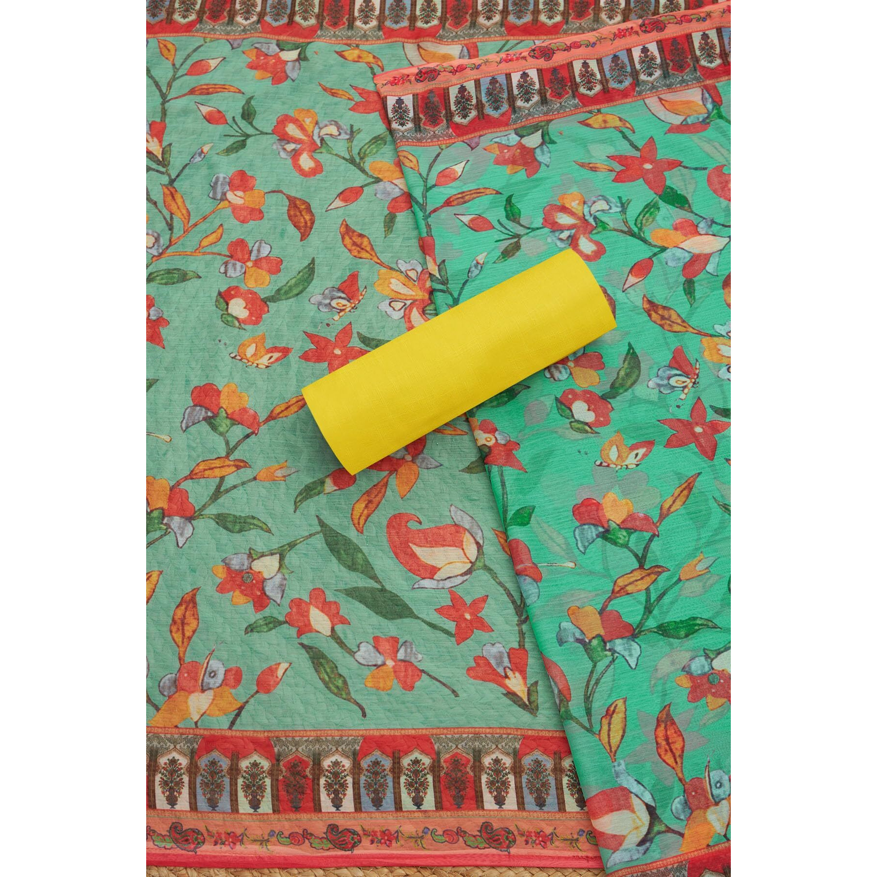 Soch Womens Yellow Cotton Embroidered Unstitch Dress Material With Thread Work