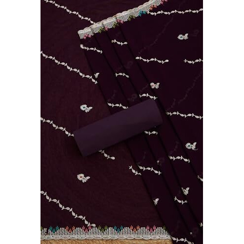 Soch Womens Wine Georgette Embroidered Unstitch Dress Material With Sequins