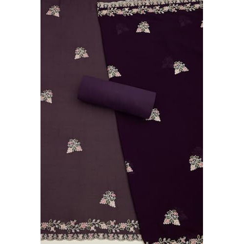 Soch Womens Wine Georgette Embroidered Unstitch Dress Material With Thread Work