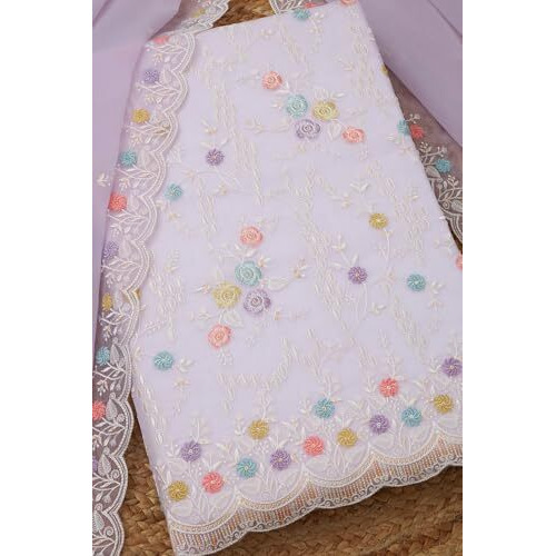 Soch Womens Lavender Crinkle Chiffon Floral Print Unstitch Dress Material With Thread Work