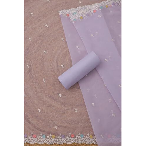 Soch Womens Lavender Crinkle Chiffon Floral Print Unstitch Dress Material With Thread Work