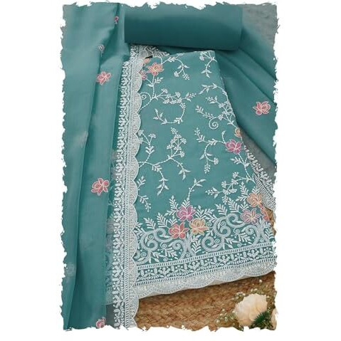 Soch Womens Powder Blue Crinkle Chiffon Embroidered Unstitch Dress Material With Thread Work