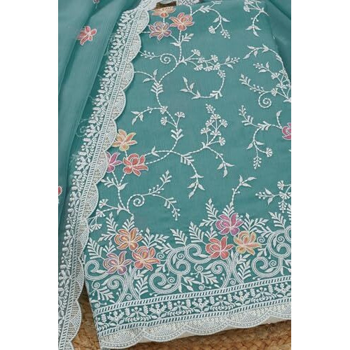 Soch Womens Powder Blue Crinkle Chiffon Embroidered Unstitch Dress Material With Thread Work