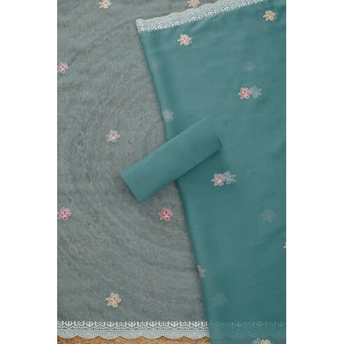 Soch Womens Powder Blue Crinkle Chiffon Embroidered Unstitch Dress Material With Thread Work