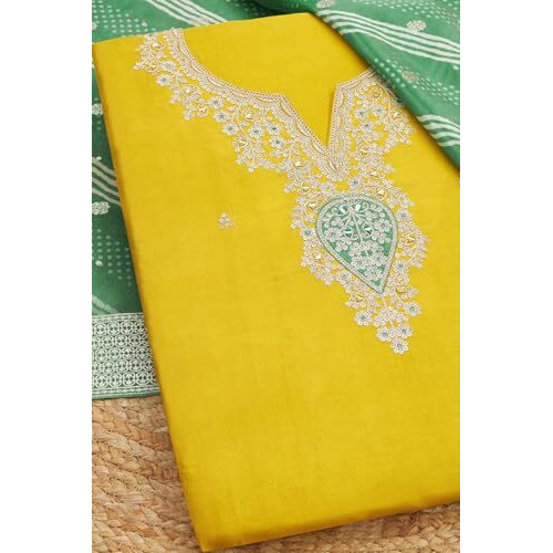 Soch Womens Mustard Silk Blend Embroidered Unstitch Dress Material With Sequins