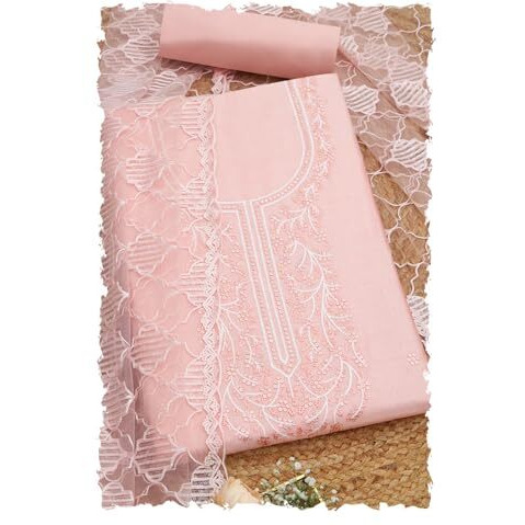 Soch Womens Peach Chanderi Embroidered Unstitch Dress Material With Thread Work