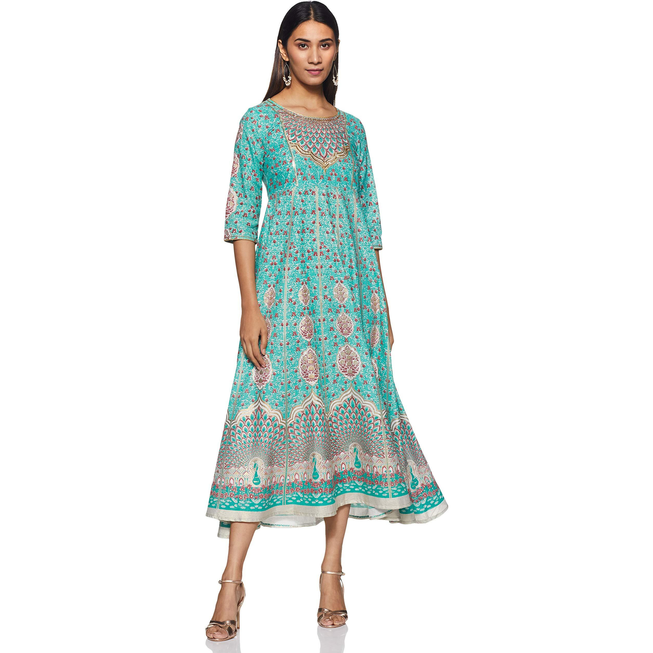 Aurelia Women's Synthetic A-Line Maxi Dress (20Fea11393-501475_Green_Large)