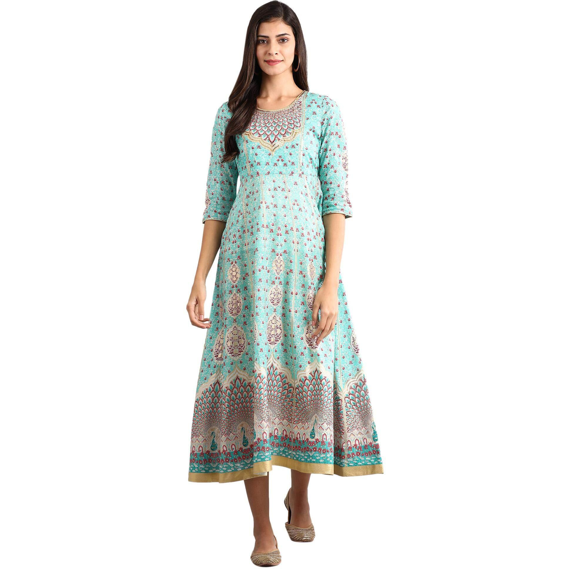 Aurelia Women's Synthetic A-Line Maxi Dress (20Fea11393-501475_Green_Large)