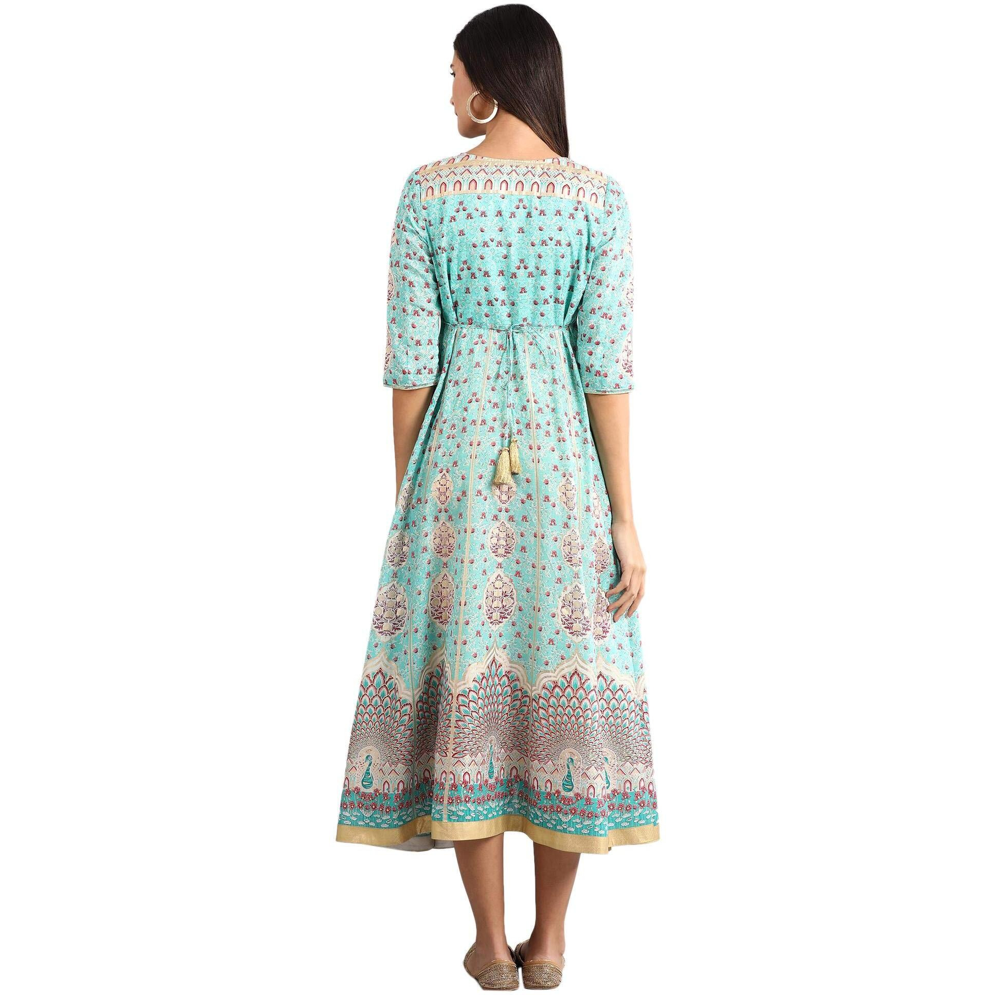 Aurelia Women's Synthetic A-Line Maxi Dress (20Fea11393-501475_Green_Large)