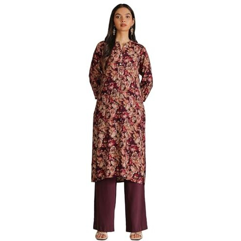 Soch Women's Muslin Floral Straight Kurta (Cwa5Ku61424_Purple