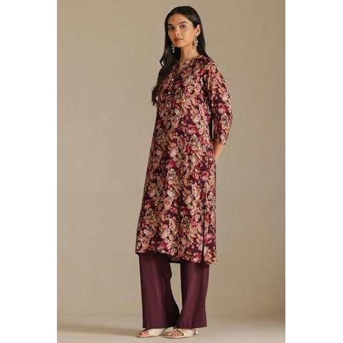 Soch Women's Muslin Floral Straight Kurta (Cwa5Ku61424_Purple