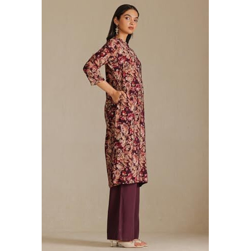 Soch Women's Muslin Floral Straight Kurta (Cwa5Ku61424_Purple