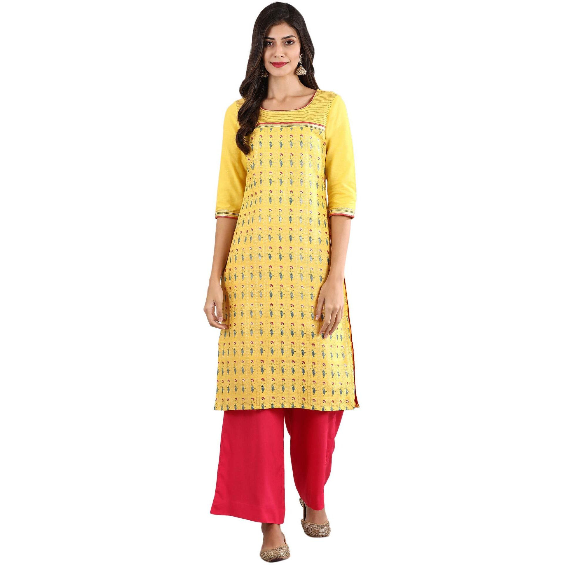 Aurelia Women's Cotton Kurta (20Fea11388-501469_Yellow_Small)