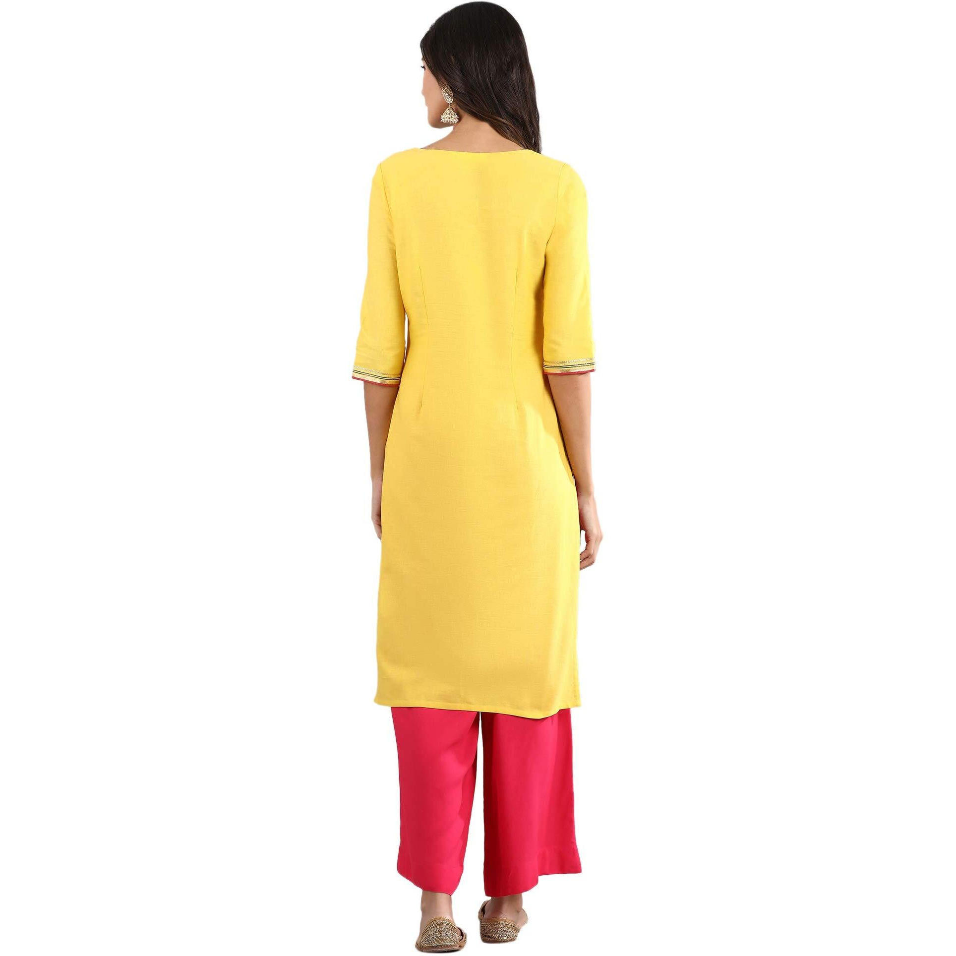 Aurelia Women's Cotton Kurta (20Fea11388-501469_Yellow_Small)