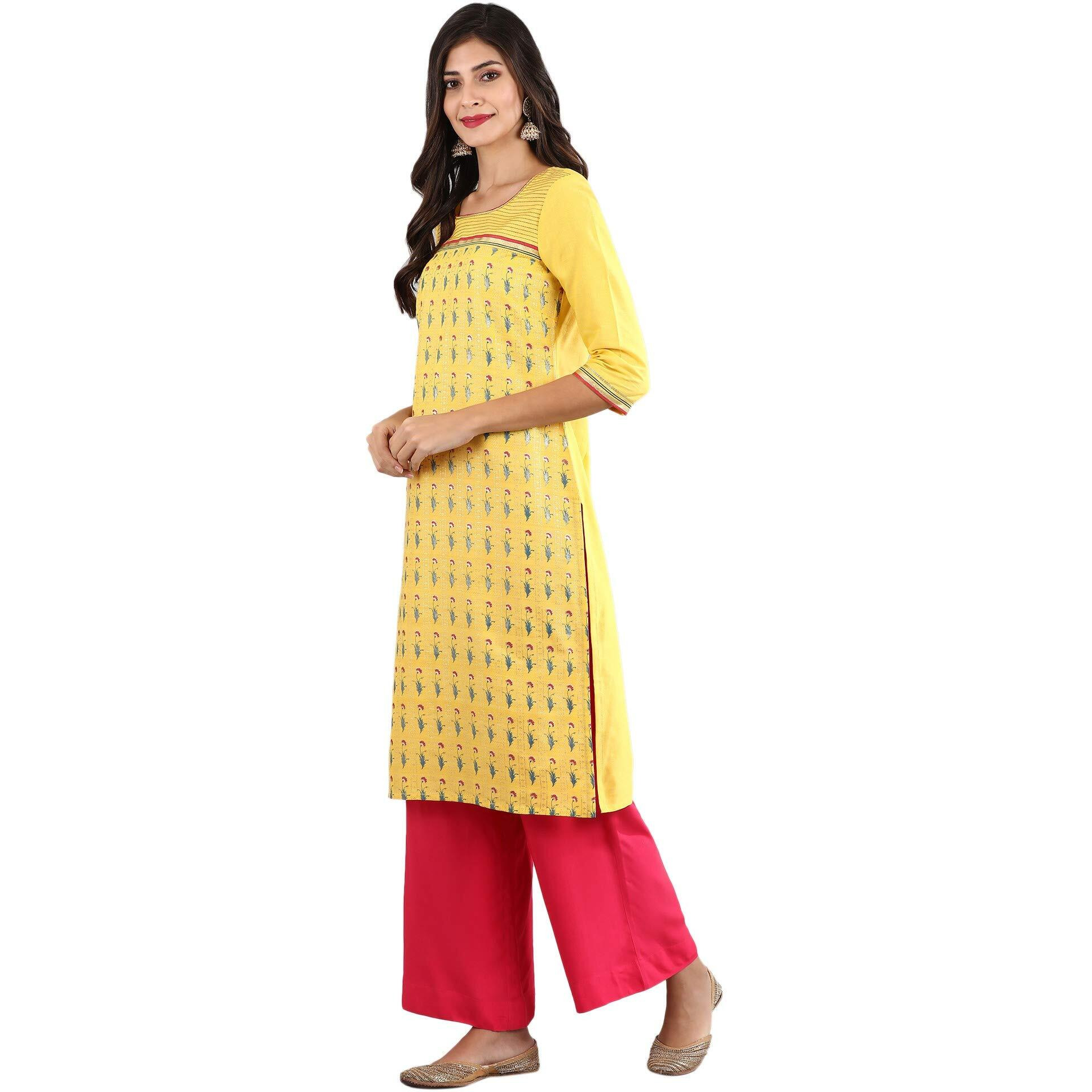Aurelia Women's Cotton Kurta (20Fea11388-501469_Yellow_Small)