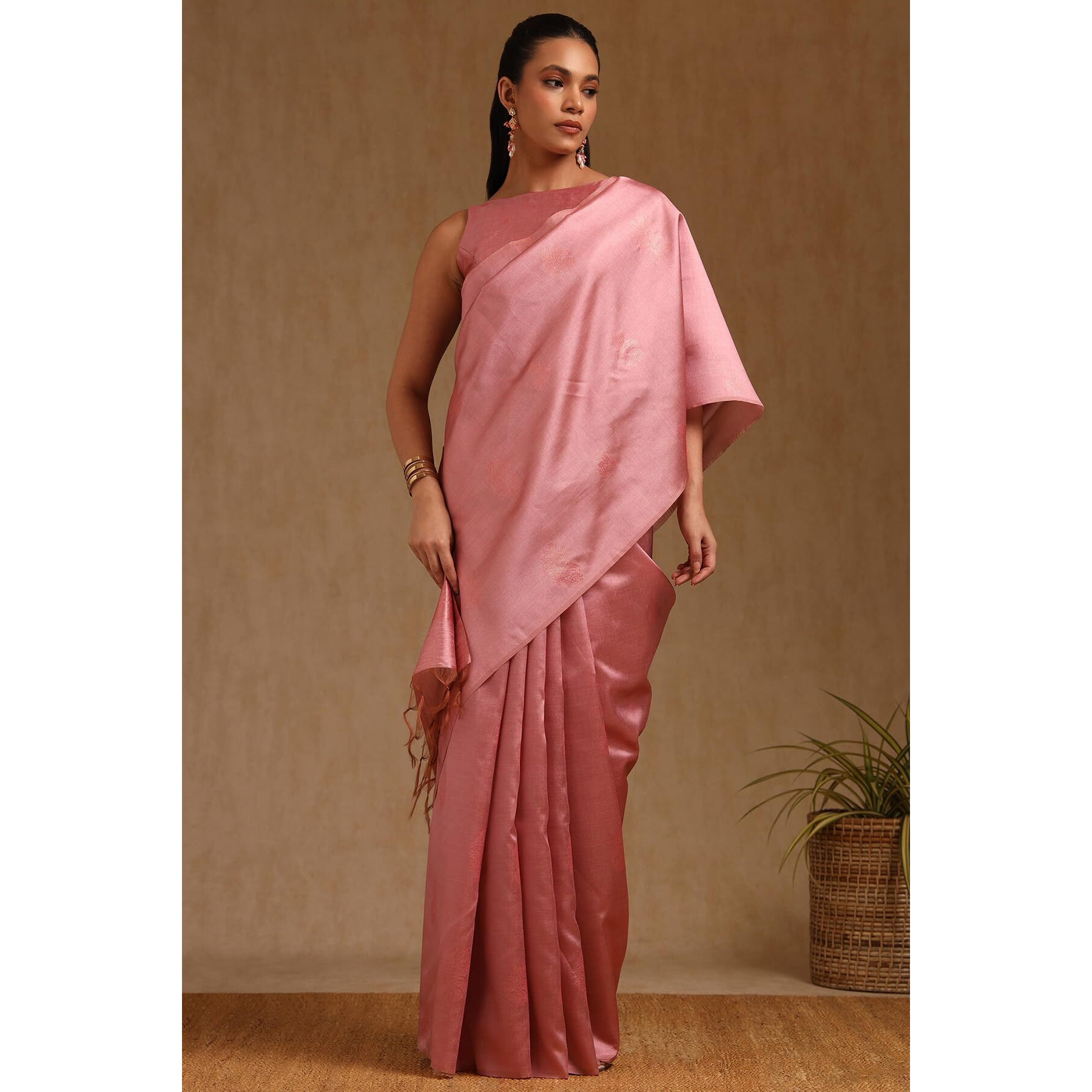 Soch Womens Blush Pink Tussar Woven Design Saree
