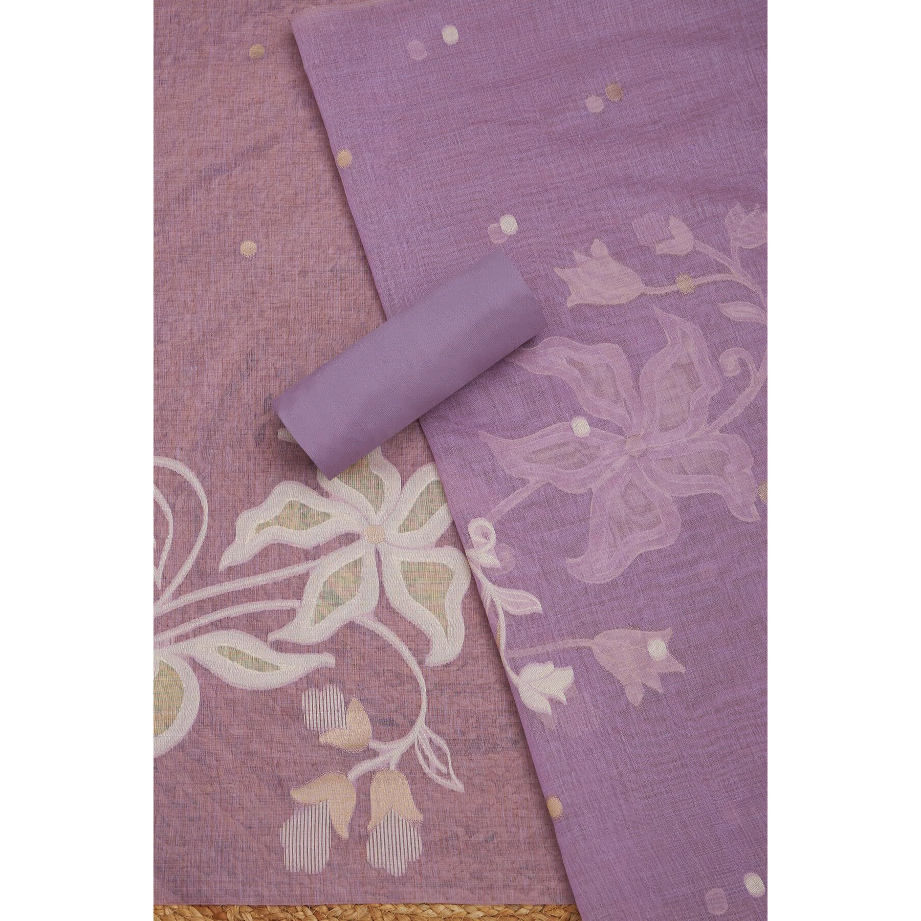 Soch Womens Lavender Chanderi Floral Print Unstitch Dress Material With Beads