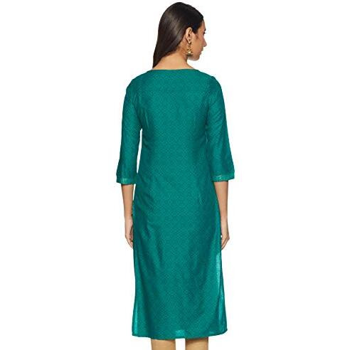 W Dark Teal Geometric Printed Regular Kurta For Women