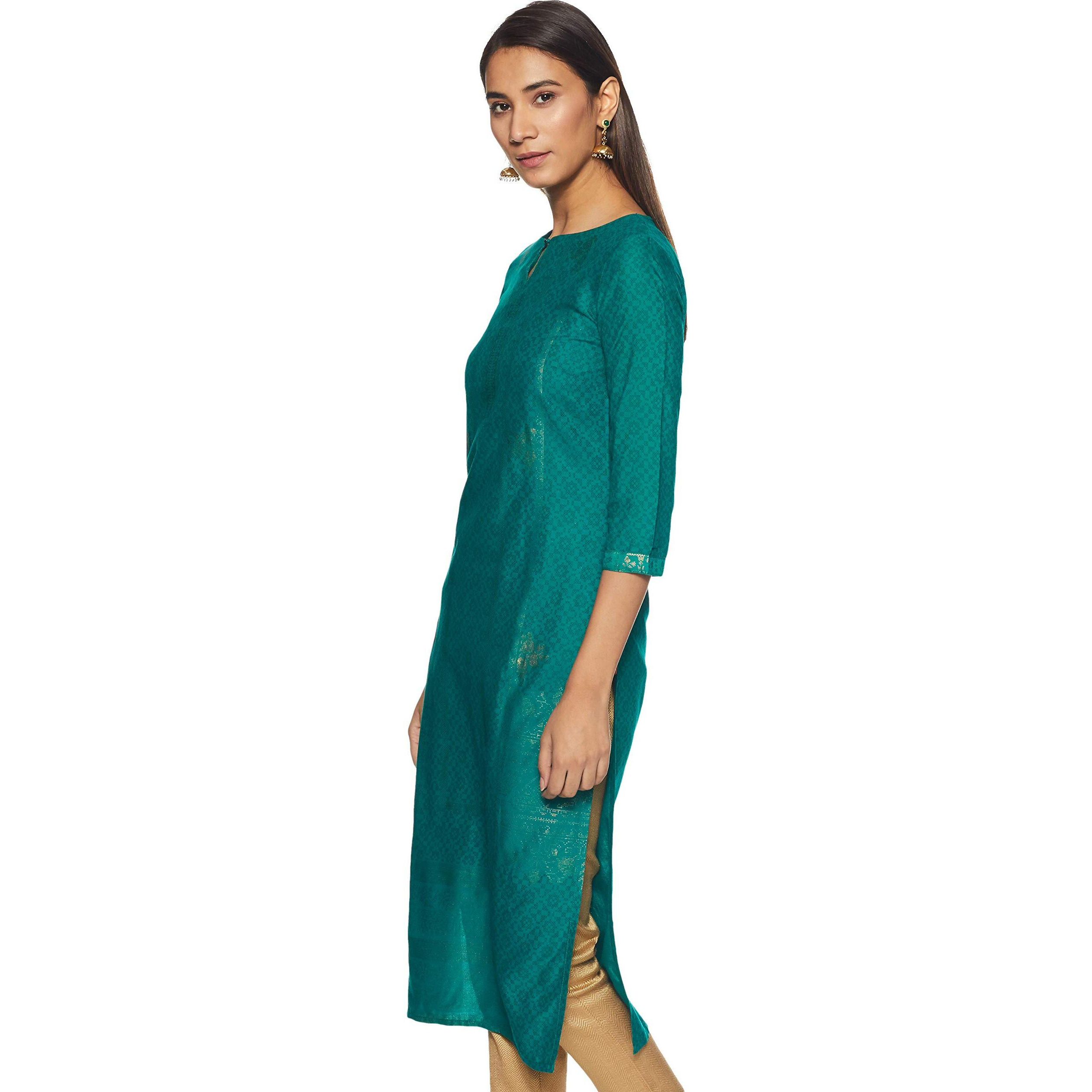 W Dark Teal Geometric Printed Regular Kurta For Women