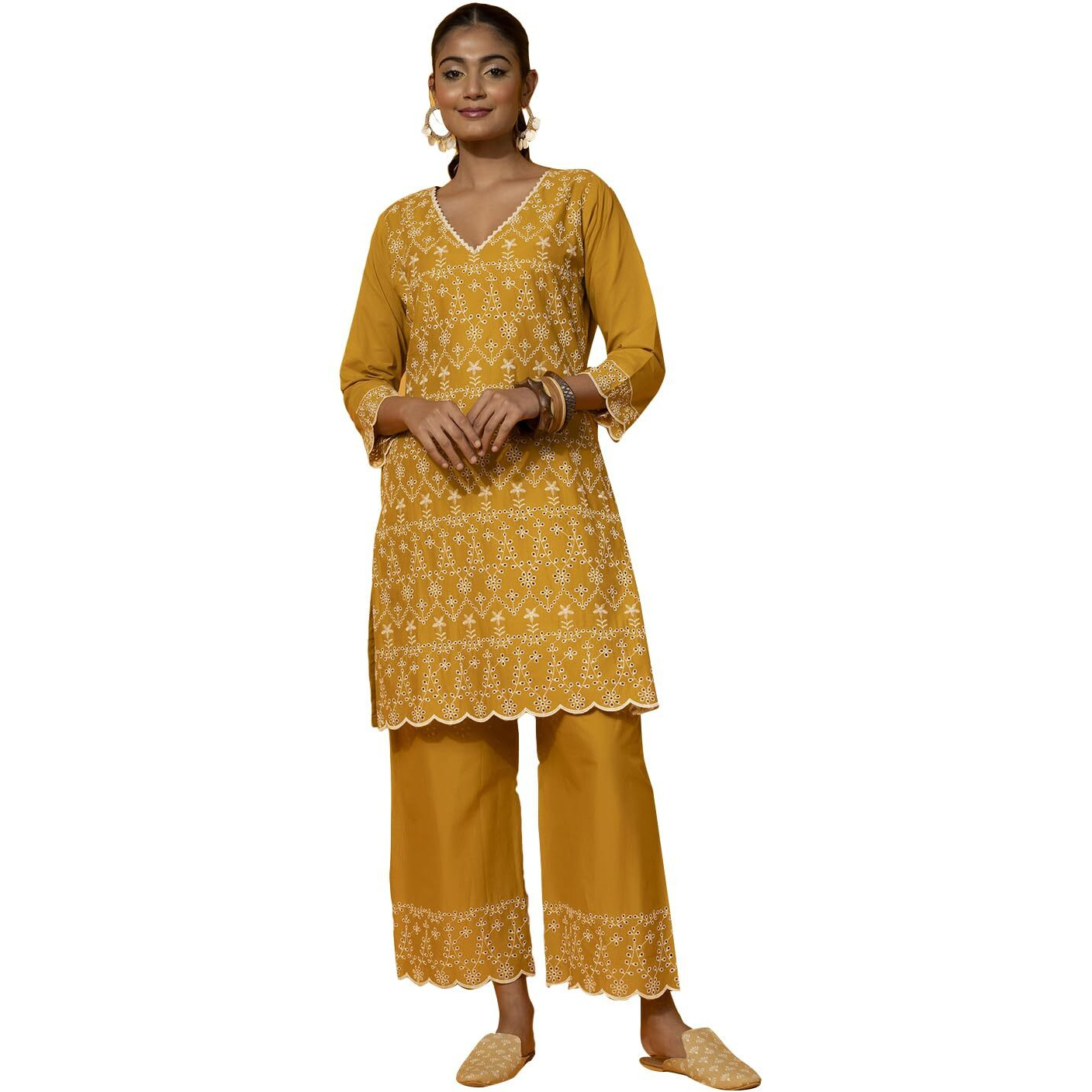 Libas Women's Cotton Co-Ords (27370_Mustard