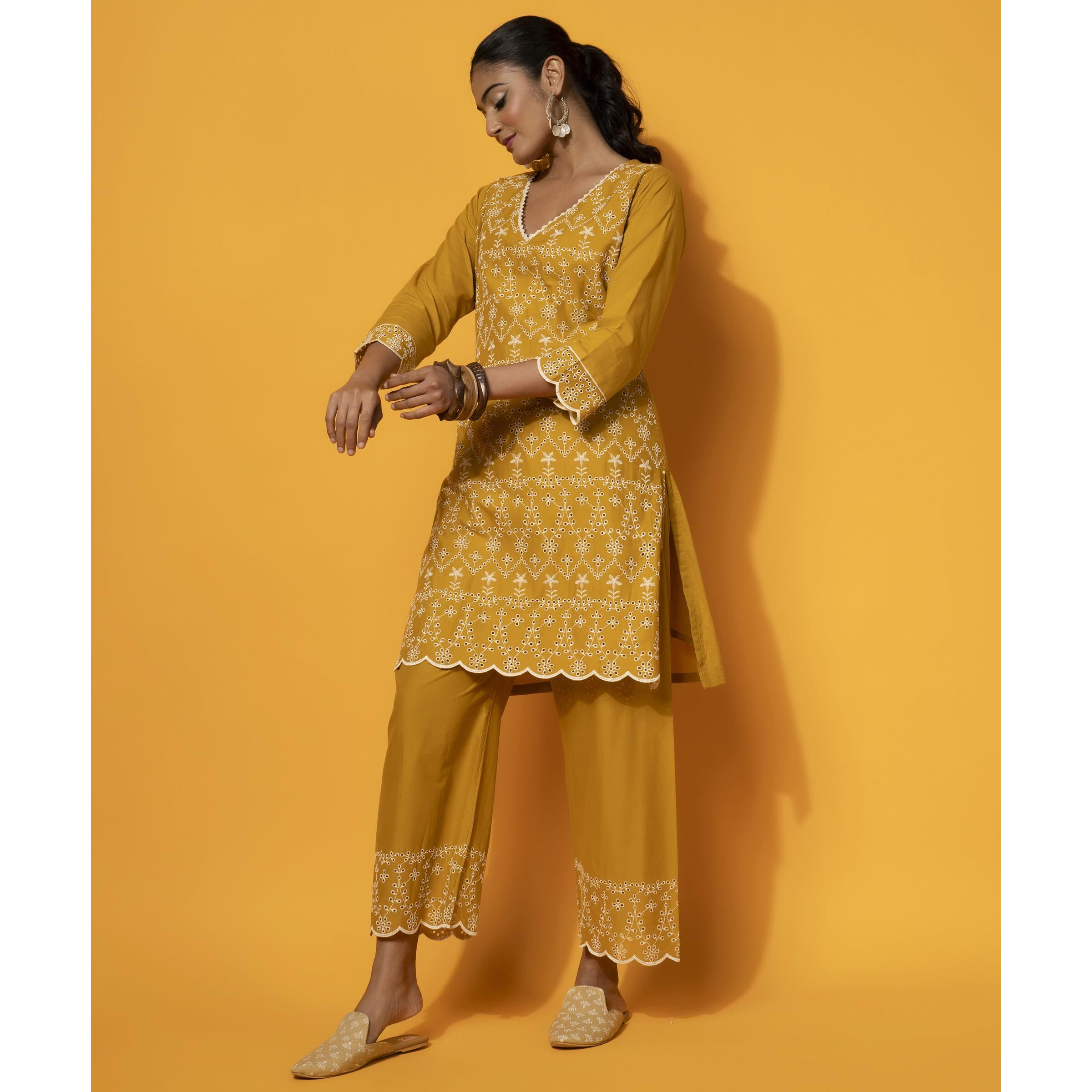 Libas Women's Cotton Co-Ords (27370_Mustard