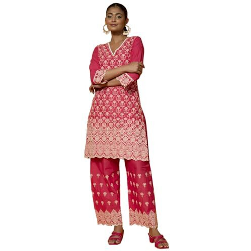 Libas Women's Cotton Embroidered Co-Ords (27373_Pink