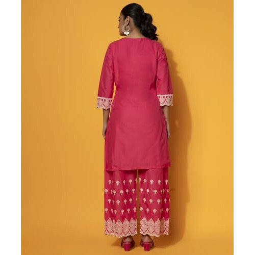 Libas Women's Cotton Embroidered Co-Ords (27373_Pink
