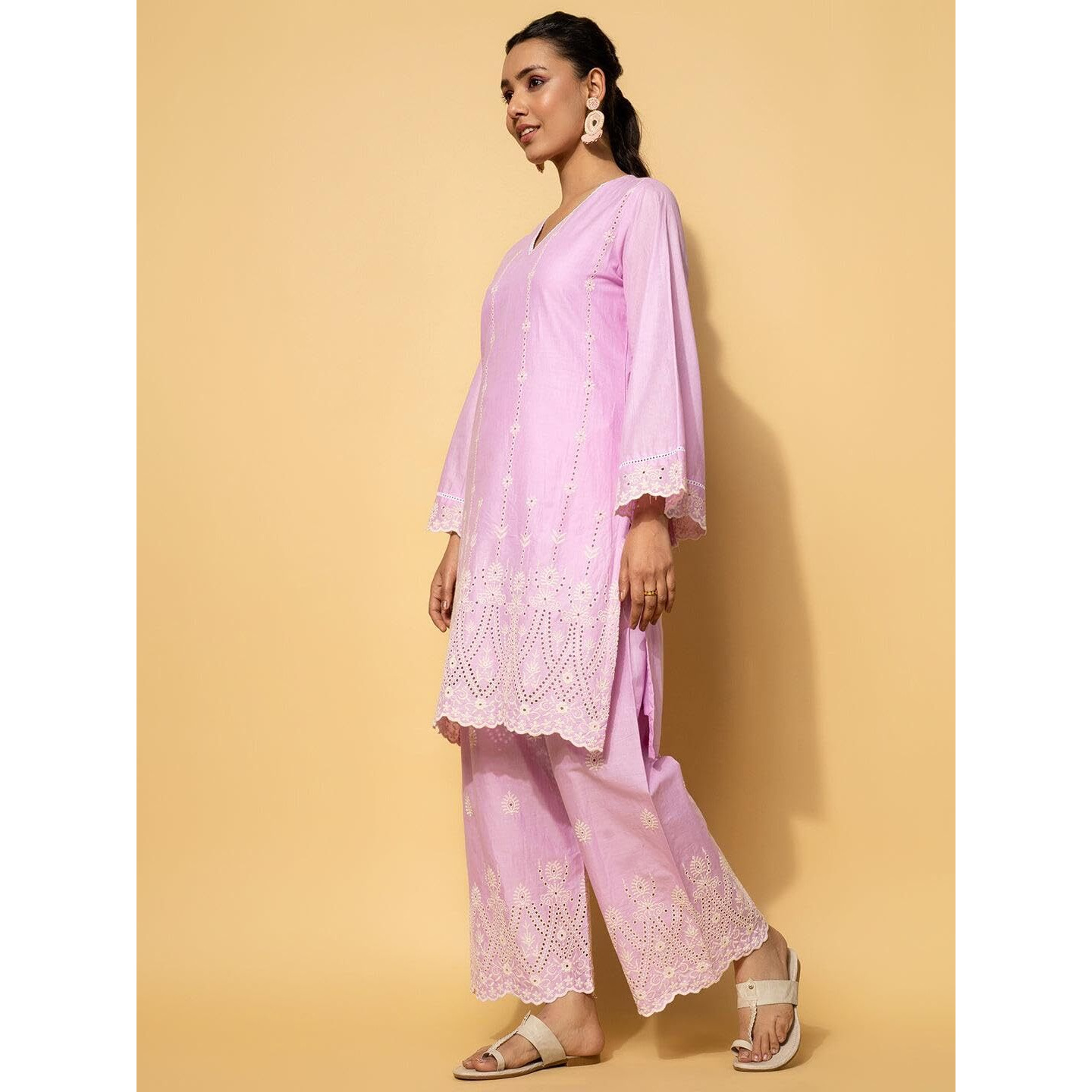 Libas Women Cotton Floral Co-Ord Set (27374_Lavender, Xl