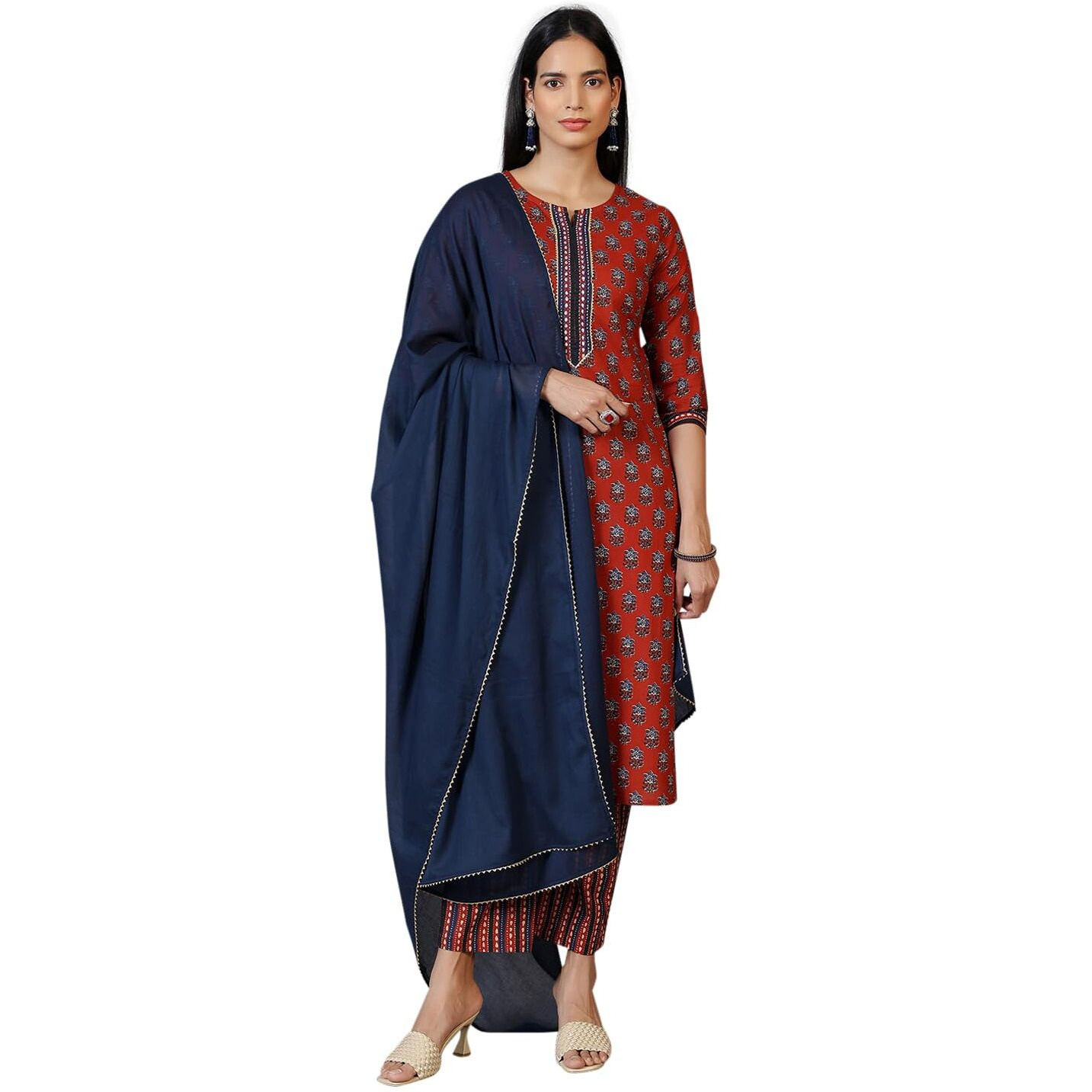 Libas Women's Cotton Kurta Set (27391_Rust_Xs)