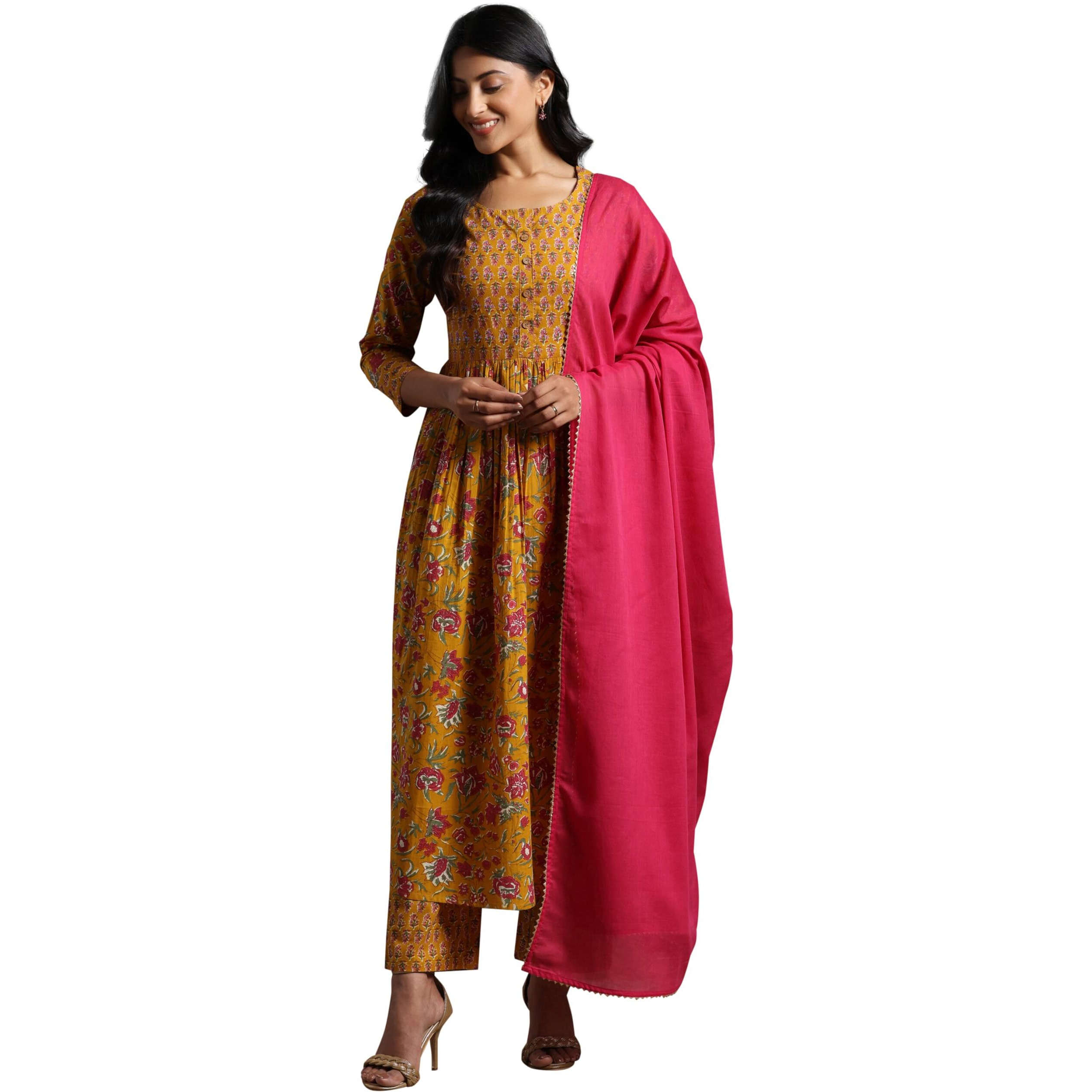 Libas Women's Cotton Kurta Set (27394_Yellow