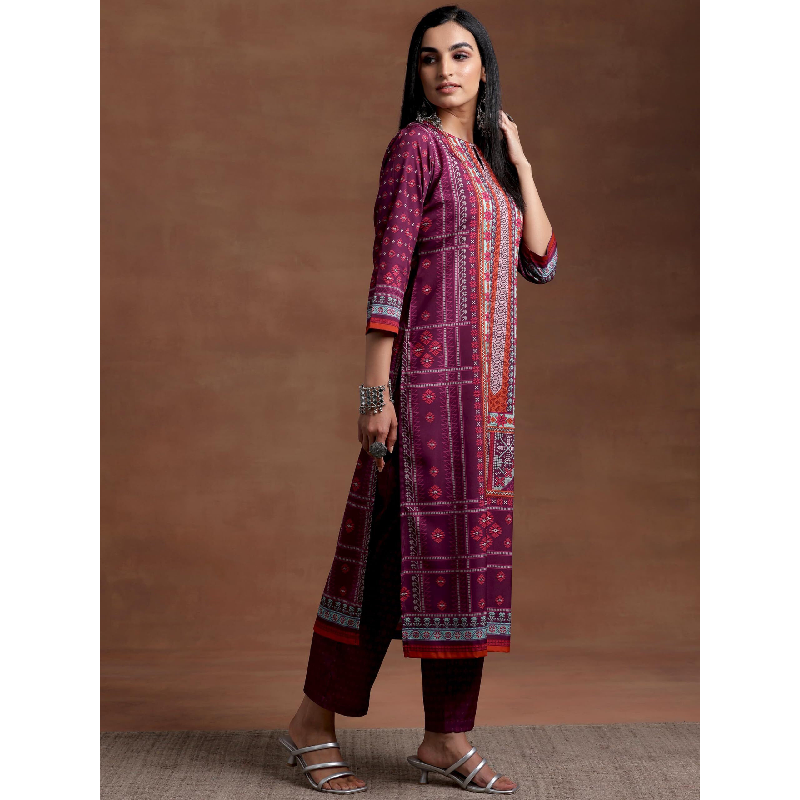 Libas Womens Printed Crepe Straight Kurta With Trousers