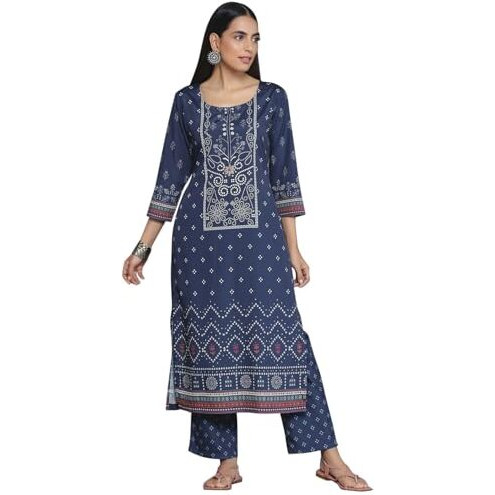 Libas Womens Printed Crepe Straight Kurta With Trousers
