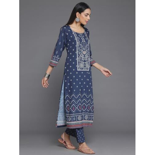 Libas Womens Printed Crepe Straight Kurta With Trousers