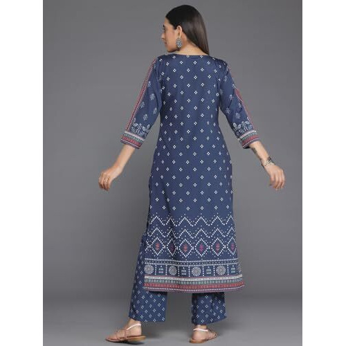 Libas Womens Printed Crepe Straight Kurta With Trousers
