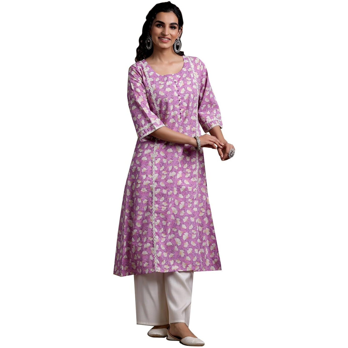 Libas Women's Cotton Printed A-Line Kurta (29013_Purple