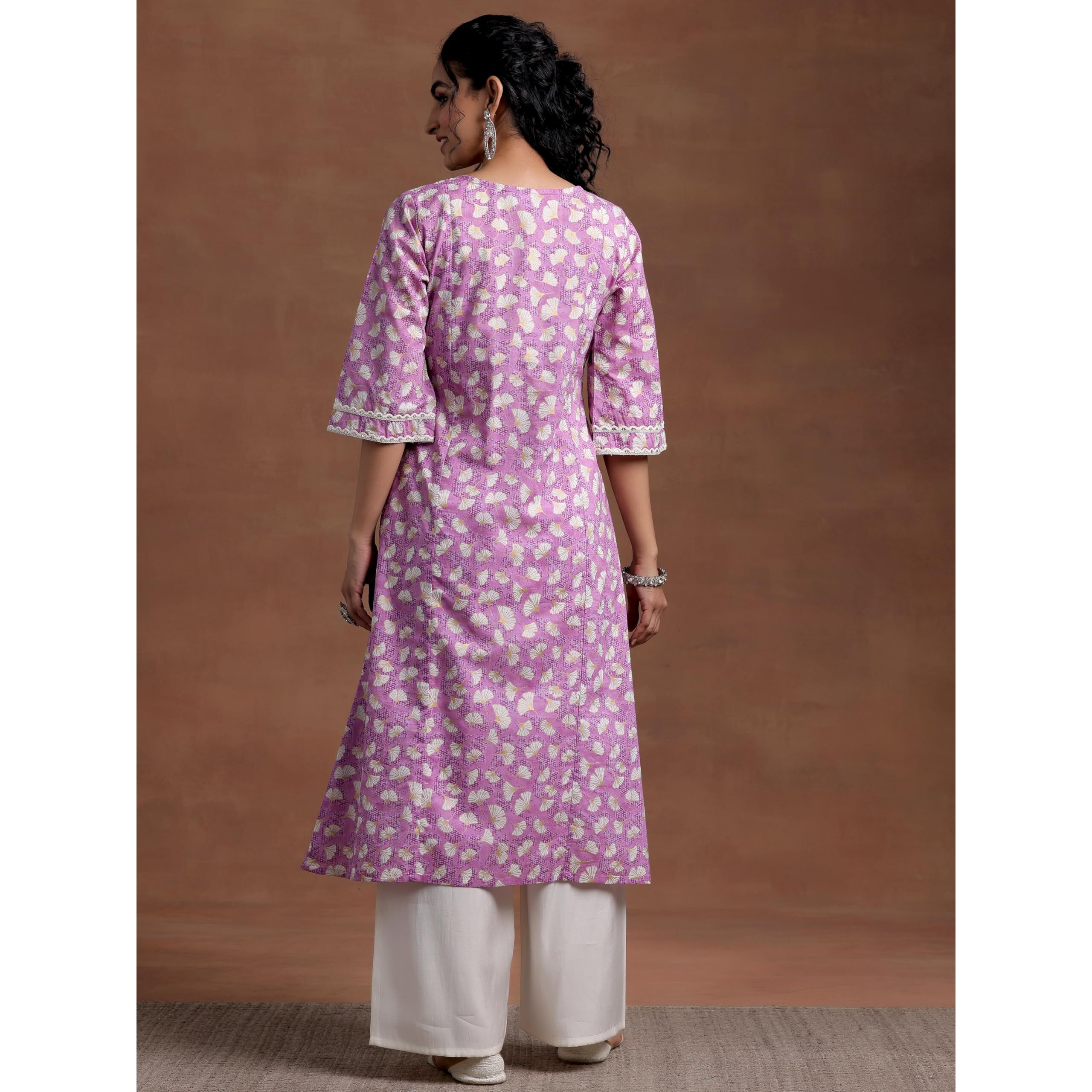 Libas Women's Cotton Printed A-Line Kurta (29013_Purple