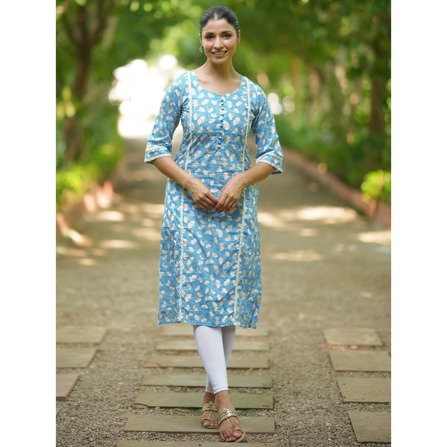 Libas Women's Cotton Printed A-Line Kurta (29014_Blue