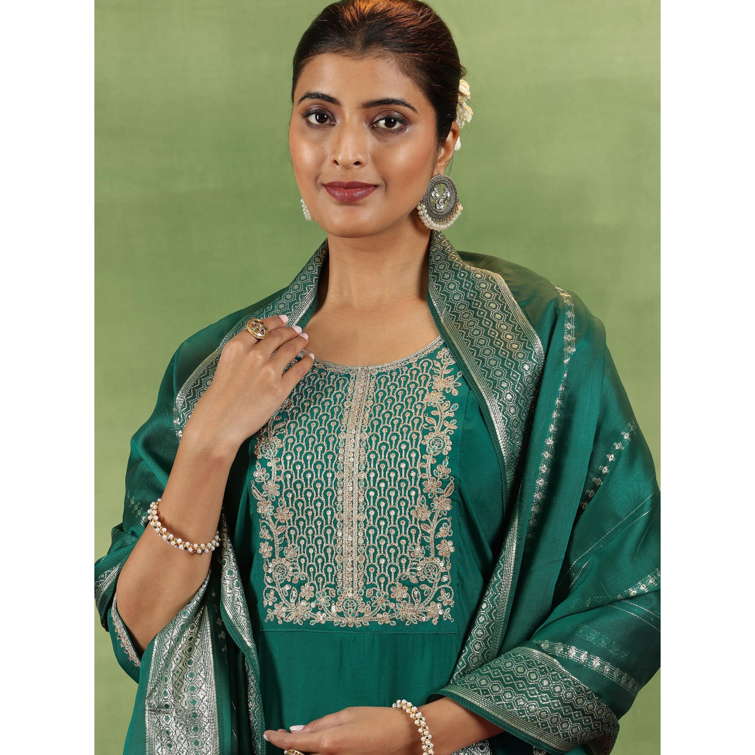Libas Women's Silk Blend Kurta Set (35649_Green