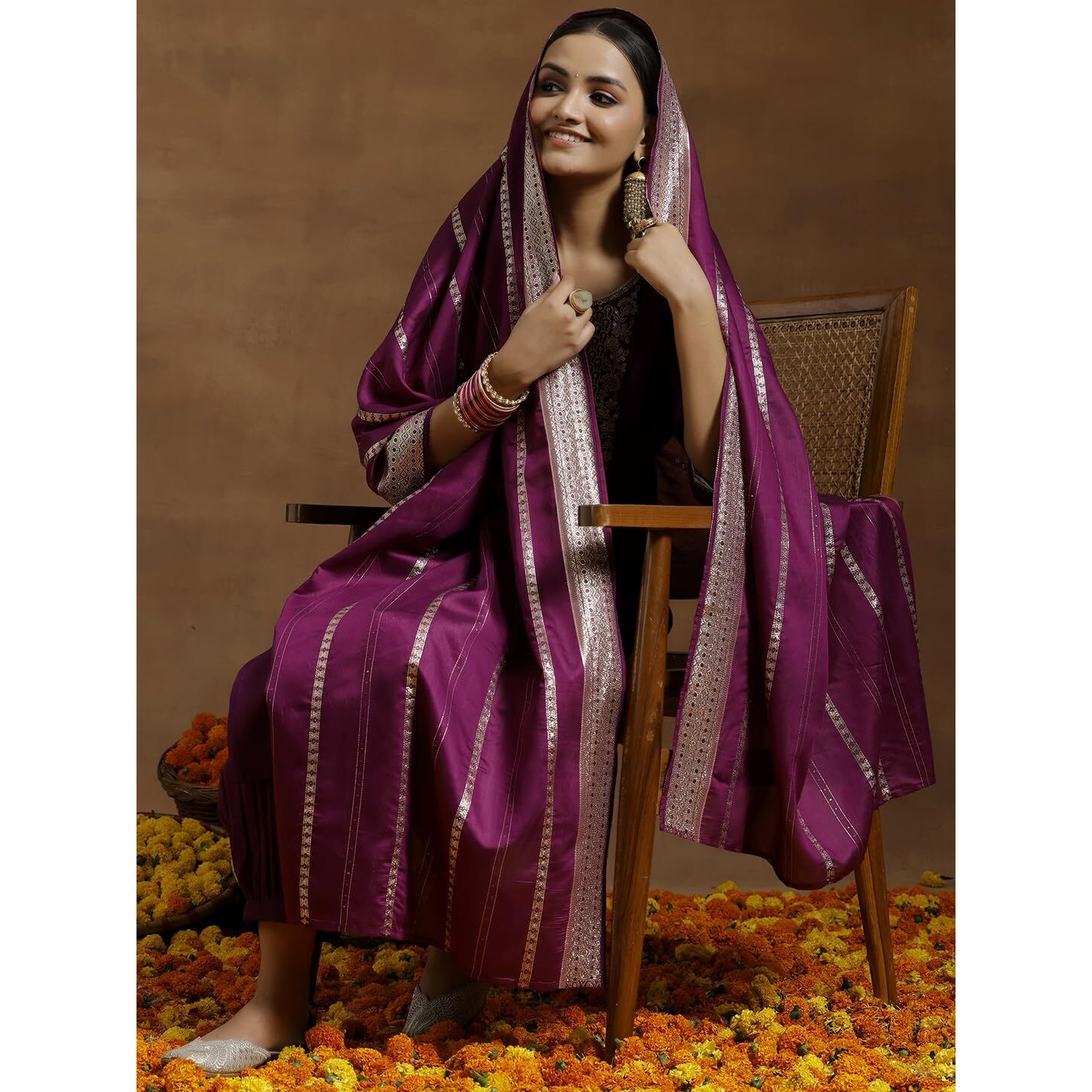 Libas Gerua Women's Silk Blend Kurta Sets (35650_Purple
