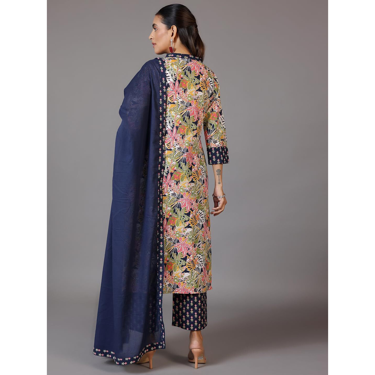 Libas Womens Printed Cotton Straight Kurta With Trousers And Dupatta