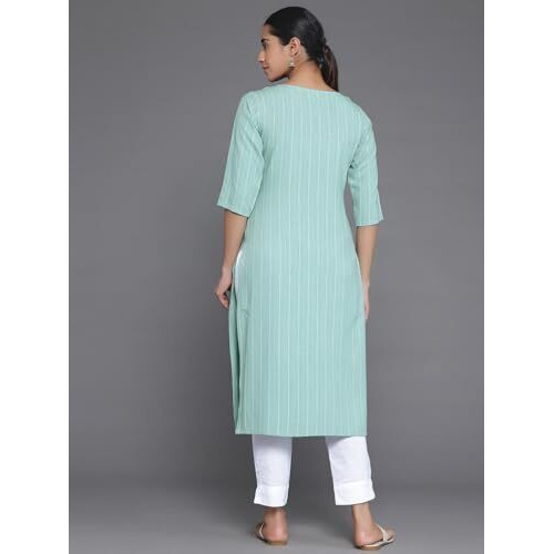 Libas Women's Rayon Blend Woven Design Straight Kurta (29027_Green