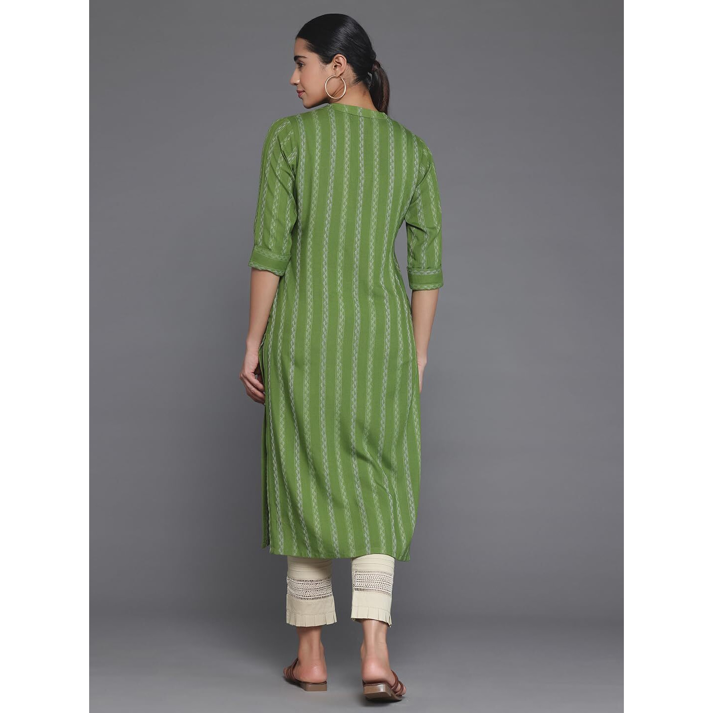 Libas Women's Rayon Blend Woven Design Straight Kurta (29048_Green