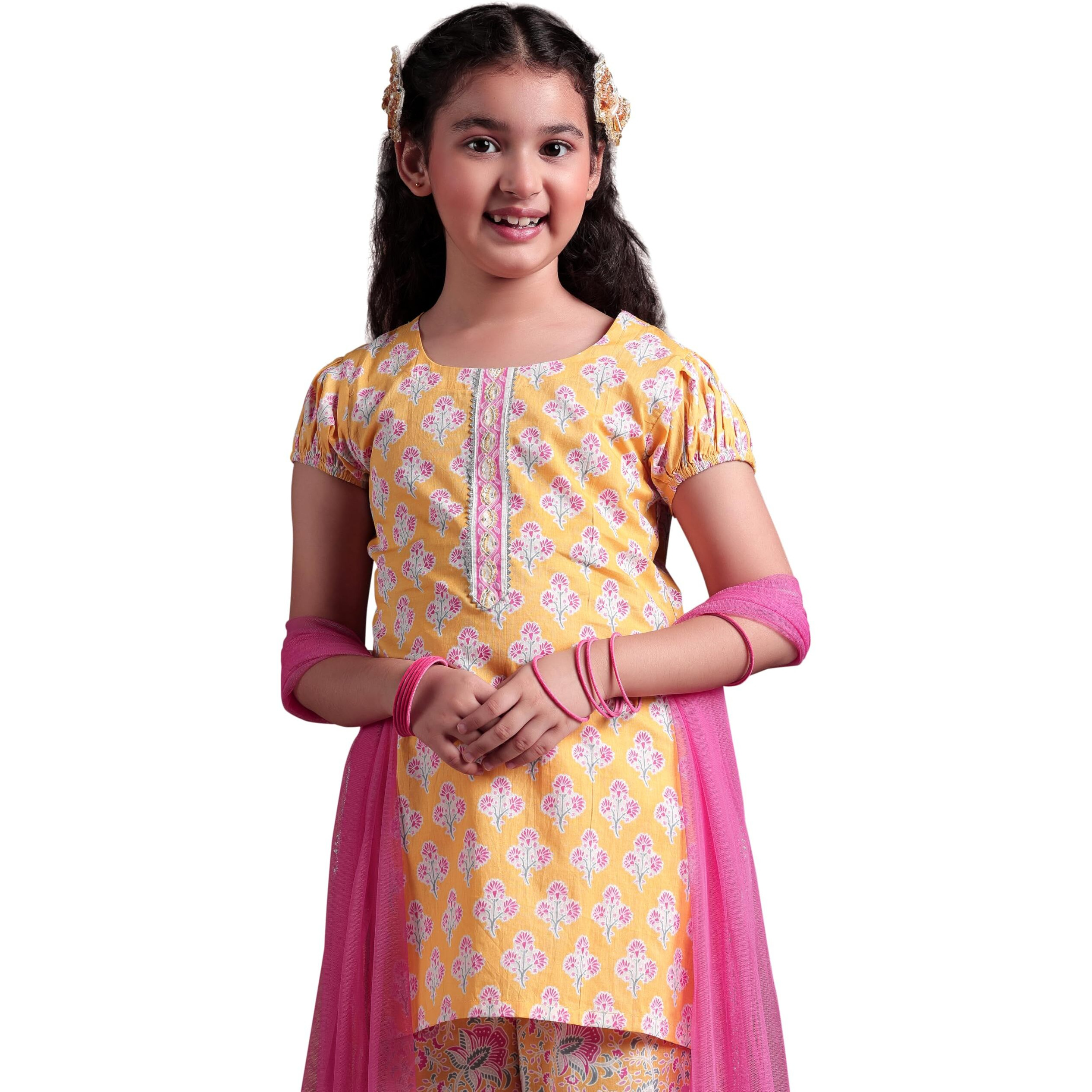 Libas Girl's Cotton Kurta Set (90052K_Yellow