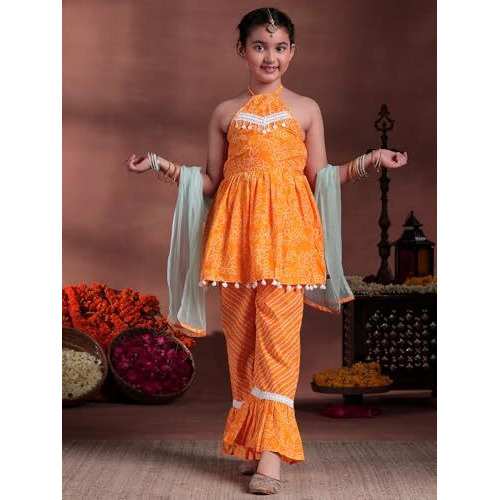 Libas Girl's Cotton Kurta Set (90045K_Mustard