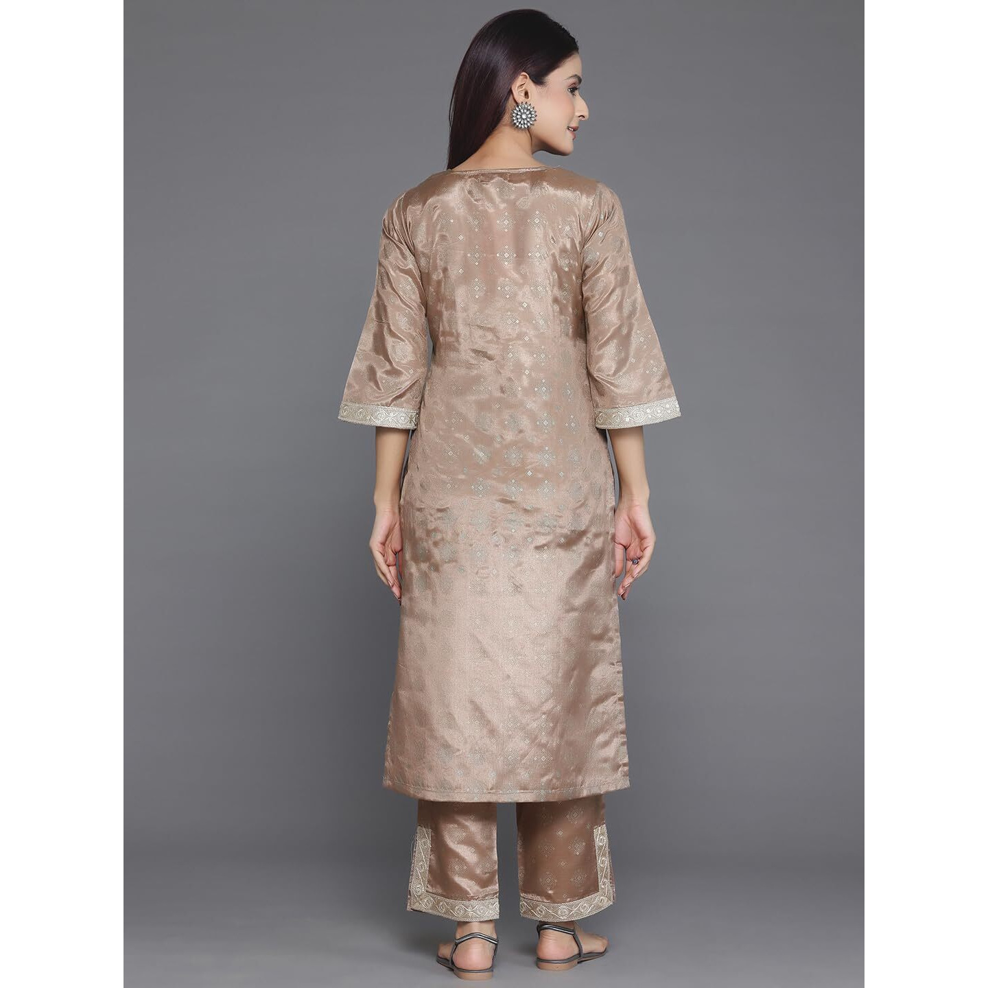 Libas Womens Woven Design Silk Blend Straight Kurta With Trousers