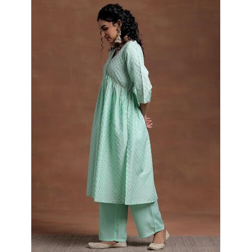 Libas Womens Woven Design Silk Blend A-Line Kurta With Trousers